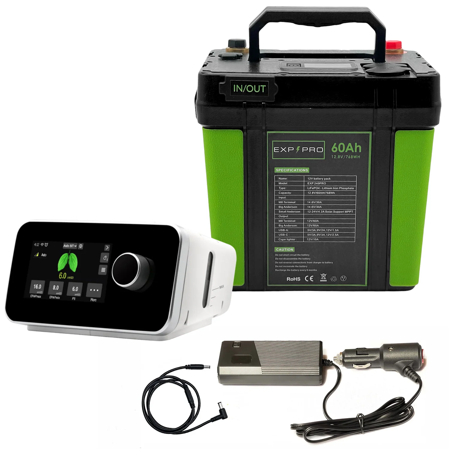 EXP240PRO 768Wh CPAP Battery with DC Cord | Portable, Solar Rechargeable LiFePO4 Battery - Image 15