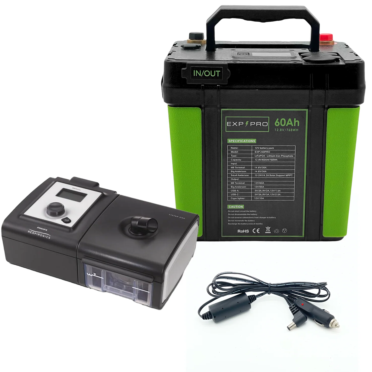 EXP240PRO 768Wh CPAP Battery with DC Cord | Portable, Solar Rechargeable LiFePO4 Battery - Image 21
